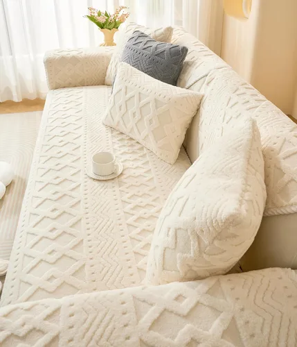 Miniatura 6 de vctops Funda de sofá de felpa jacquard bohemio para perros, suave, acogedora y antideslizante, lavable, protector de muebles para niños, mascotas