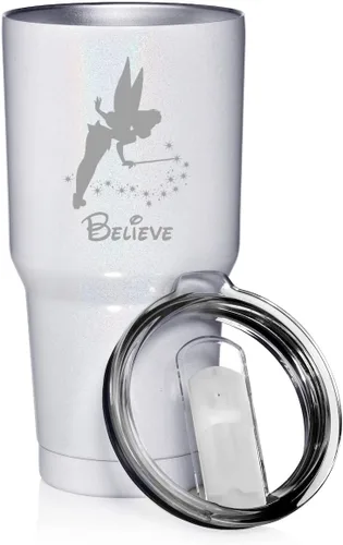 Miniatura 2 de Vaso de acero inoxidable de 30 onzas con aislamiento al vacío, taza de viaje Fairy Believe (azul claro)