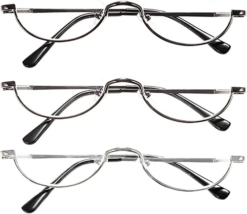 Miniatura 8 de REAVEE 4 unidades de gafas de lectura de aleación de diseño retro de media luna para mujeres y hombres, con marco medio, bisagra de resorte, Negro