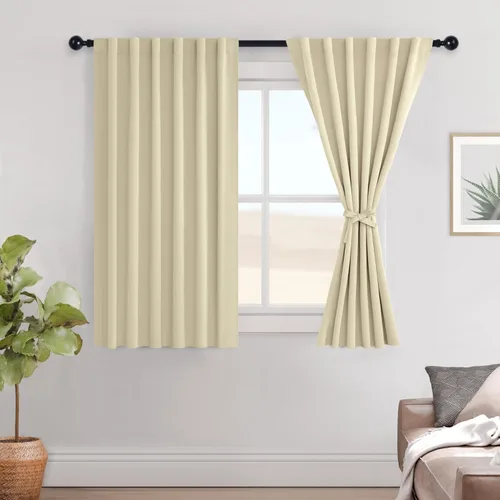 Miniatura 106 de Hiasan Cortinas opacas negras para dormitorio, cortinas opacas cortas de 45 pulgadas de largo, con aislamiento térmico, bolsillo para barra