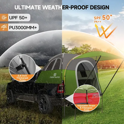 Miniatura 3 de Umbrauto Tienda de campaña para cama de camioneta con toldo: 6.3-6.7 pies PU3000mm impermeable Tiendas de campaña para camioneta de puerta trasera