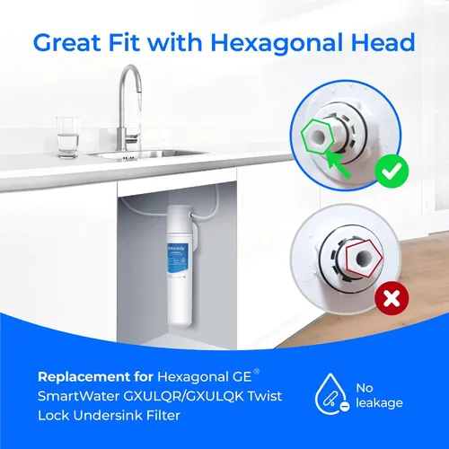 Miniatura 2 de Waterdrop FQK1R, GXULQR - Filtro de agua para debajo del fregadero, repuesto para cabeza hexagonal GE FQK1R, GXULQR, compatible con GE GXK140TNN