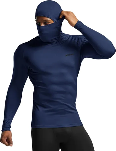 TSLA Camisa térmica de compresión con capucha y mascarilla para hombre, de manga larga, capa base para deportes de invierno, camiseta deportiva para