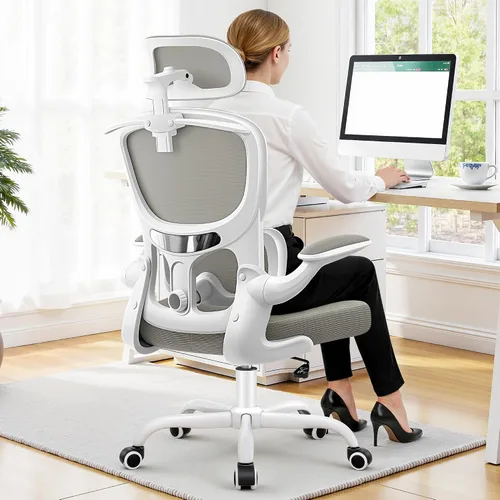 Miniatura 9 de ALLGOD Silla de oficina ergonómica, silla de escritorio de malla con soporte lumbar, silla de oficina en casa con respaldo alto con reposacabezas