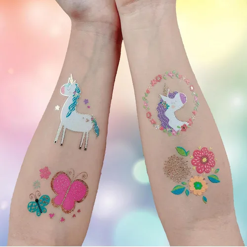 Miniatura 6 de PapaKit Unicorn and Friends - Juego de 36 tatuajes falsos temporales, 18 hojas envueltas individualmente Recompensa de regalo de fiesta