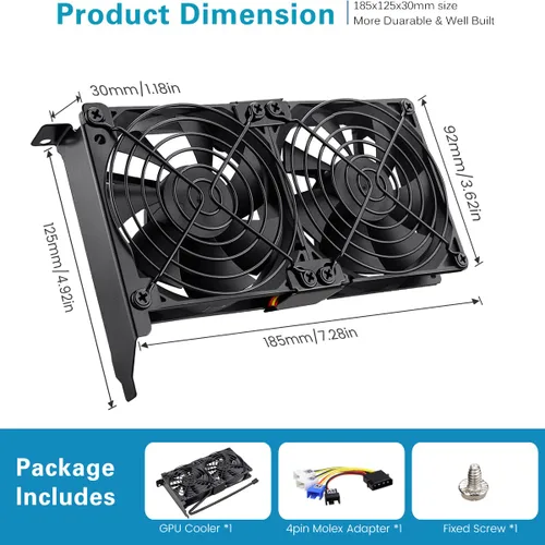 Miniatura 3 de GDSTIME Ventiladores de tarjeta gráfica, Enfriador de tarjeta gráfica, Enfriador de tarjeta de video, ranura PCI Dual 3.543 in 3.622 in