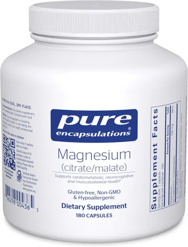 Pure Encapsulations Magnesio (Citrato/Malato) - Suplemento de magnesio para apoyar la utilización de nutrientes, energía, huesos y salud cardíaca* -