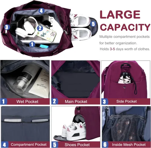 Miniatura 2 de Bolsa de gimnasio para mujeres y hombres con compartimento para zapatos, pequeña bolsa de lona para deportes, viajes, bolsa de mano para fin
