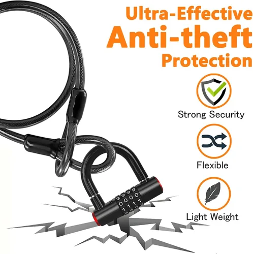 Miniatura 2 de Juego de candado de cable de seguridad (4 cerraduras digitales en U y cable flexible de extremos sellados de acero de 4 pies x 1/2 pulgadas)