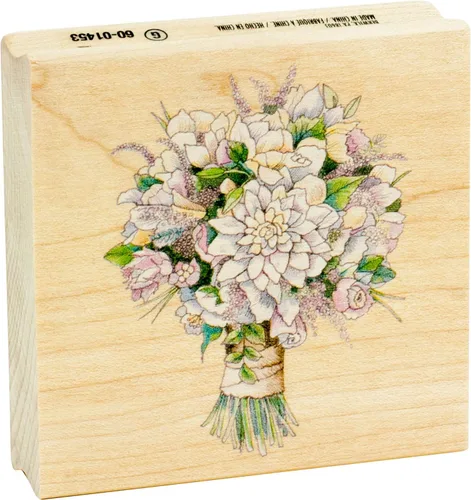 Miniatura 2 de Inkadinkado Sello de goma montado en ramo de novia para hacer tarjetas de boda y álbumes de recortes, 3 x 3 x 1 pulgadas