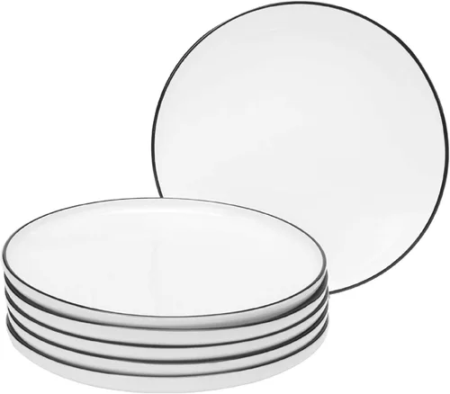 Miniatura 10 de Platos pequeños de porcelana de 6 pulgadas, color blanco con bordes negros, platos para servir, postre, ensalada, aperitivos, juego de 6