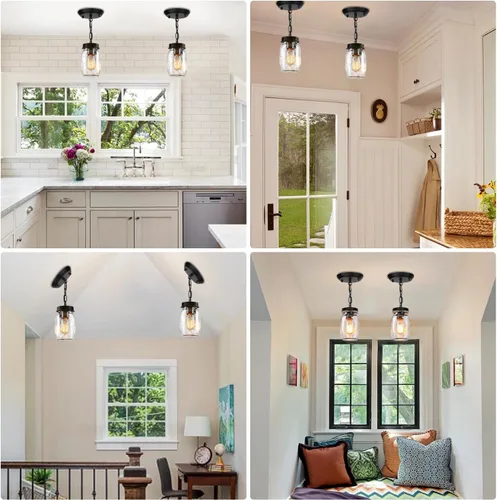 Miniatura 2 de Lámparas de Tarro de Vidrio Estilo Mason, Lámpara Colgante de 1 Luz para Isla de Cocina, Luminaria Estilo Granja Cerca del Techo para Cocina, 1