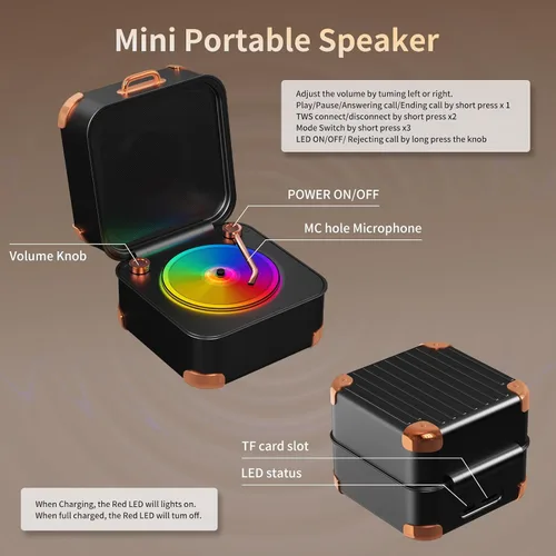 Miniatura 2 de Altavoz Bluetooth para tocadiscos, mini tocadiscos, vinilo retro, pequeño altavoz Bluetooth inalámbrico, calidad de sonido HD, kawaii, adecuado