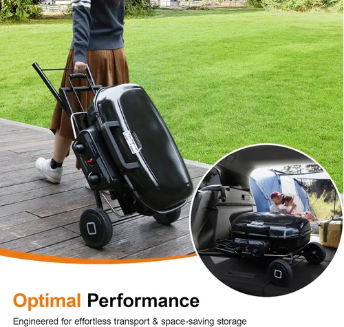 Miniatura 5 de Brand-Man - Parrilla portátil de gas propano con carrito plegable y botón de encendido, diseño de pie para campamento, portón trasero, barbacoa