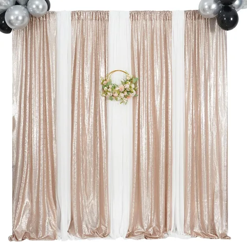 Miniatura 8 de Poise3EHome - Cortinas de lentejuelas con purpurina champagne, 2 piezas de 2 x 8 pies, paneles de purpurina para fiesta de Halloween, fiesta