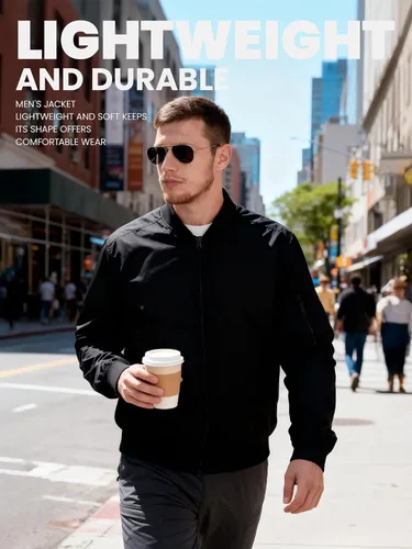Miniatura 7 de Chaqueta bomber ligera para hombre, cortavientos, resistente al agua y transpirable con 4 bolsillos