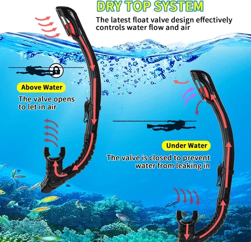 Miniatura 5 de Equipo de esnórquel para miopía para adultos y jóvenes, juego profesional de esnórquel de silicona completamente seco, máscara de buceo antivaho