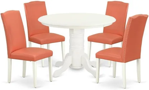 Miniatura 15 de East West Furniture SHEN3-BLK-69 - Juego de mesa de cocina de 3 piezas contiene una mesa de comedor redonda con pedestal y 2 sillas de comedor