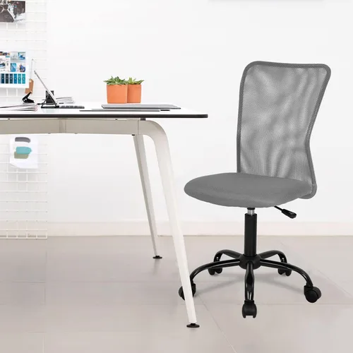 Miniatura 2 de FDW Silla para oficina en casa, de malla, con respaldo medio, silla sin brazos para computadora, ergonómica, giratoria, ajustable, moderna, con Gris