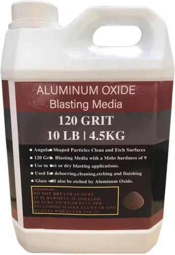 Óxido de aluminio – 10 libras – Medios abrasivos de chorro de arena media a fina para gabinetes de voladura o pistolas de granallado. Grano #120