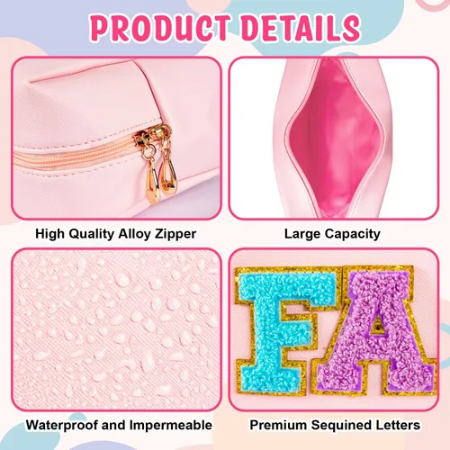 Miniatura 3 de Bolsa de maquillaje de chenilla, 3 piezas, de piel sintética, impermeable, con parches de cremallera de nailon, organizador de maquillaje, para mujer