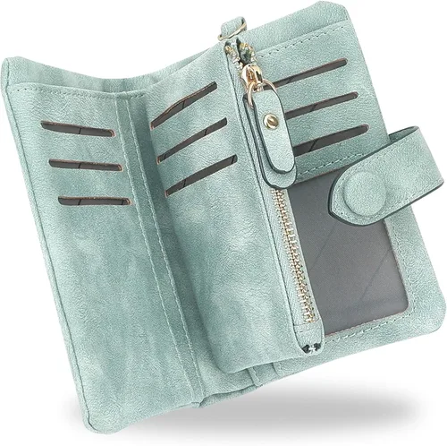 Miniatura 12 de CONISY Billeteras pequeñas de pulsera para mujer, billetera de cuero plegable RFID con ventana de identificación y cremallera Small, Bifold, RFID