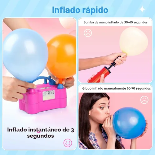 Miniatura 5 de Bomba eléctrica de globos, máquina sopladora de globos eléctrica portátil, bomba de aire de globos, boquilla doble, inflador de globos de 110 V 600