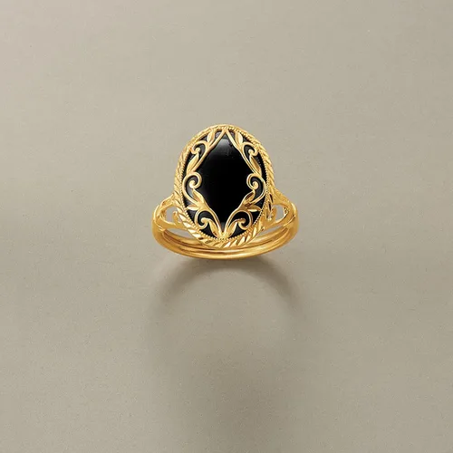 Miniatura 5 de Ross-Simons Black Onyx Scrollwork Ring in 14kt Yellow Gold