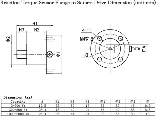 Miniatura 6 de Sensor de par estático ATO, brida a accionamiento cuadrado, sensor de par de reacción, 30Nm