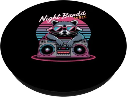 Miniatura 2 de Raccoon Boombox Retro Night Bandit Vibes Aesthetic PopSockets Adhesive PopGrip