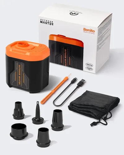 Miniatura 7 de OutdoorMaster Bonito - Bomba de aire eléctrica portátil de 5 kPa para inflables, mini bomba de aire recargable de 14.43 Wh, inflado y desinflado