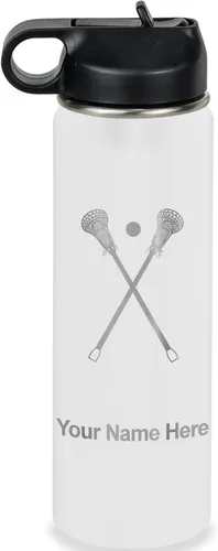 Miniatura 71 de LaserGram Botella de agua personalizada, palitos de lacrosse, acero inoxidable de doble pared aislada al vacío con popote superior, regalo grabado