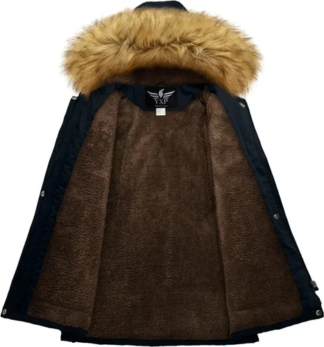 Miniatura 2 de YXP - Chaqueta de invierno tipo parka militar con capucha de piel, de algodón y cálido vellón para mujer
