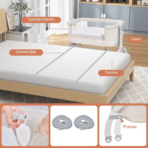 Miniatura 5 de BABY JOY Cuna de bebé, Cuna mecedora 3 en 1 con cesta de almacenamiento, diseño de doble bloqueo, 7 alturas ajustables, colchón suave y bolsa