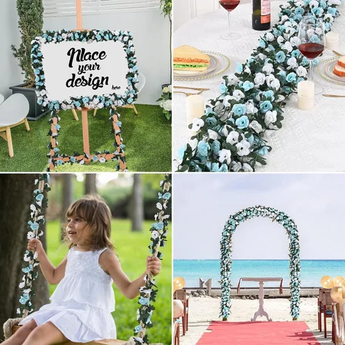 Miniatura 9 de MARTINE MALL Guirnalda de Flores – 5 hebras de 41 pies de enredaderas de rosas para decoración de dormitorio, guirnalda floral de rosas azules