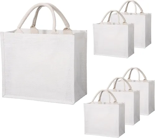 Miniatura 19 de Segarty Bolsas de mano, paquete de 6 bolsas grandes de yute blanco reutilizables de lona para regalos con asas, bolsa en blanco a granel para dama