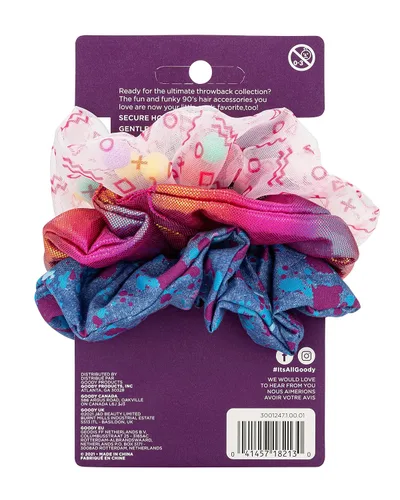 Miniatura 3 de Goody Kids Nostalgia Scrunchies - 3 unidades, rosa surtido - Accesorios para el cabello sin dolor para hombres, mujeres, niños y niñas para peinar