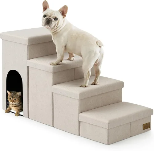 Miniatura 17 de Escaleras para perros con almacenamiento, escalones resistentes de 4 escalones más anchos para perros pequeños, medianos y grandes, rampa para Gris