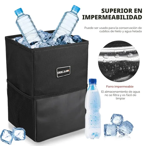 Miniatura 5 de Cubo de basura para automóvil con tapa - Bolsa de basura colgante con bolsillos de almacenamiento a prueba de fugas, organizador de SUV plegable