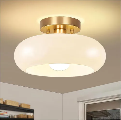 Miniatura 12 de Lámpara de techo semiempotrada, lámpara de techo moderna de mediados de siglo de 11 pulgadas, accesorio de iluminación de pasillo con pantalla
