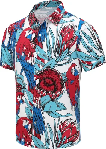 Miniatura 27 de SheLucki - Camisa hawaiana para hombre, unisex, de manga corta, con botones, para la playa y el verano, ropa casual estampada con sombra de palmas