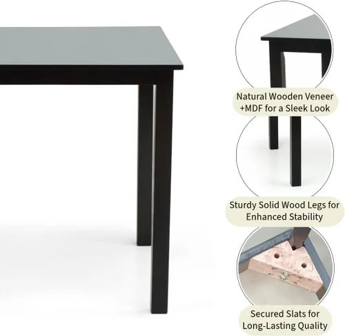 Miniatura 7 de Juego de cocina de comedor de 3 piezas, mesa cuadrada y 2 sillas cálidas en acabado negro espresso