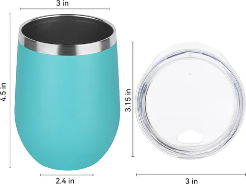 Miniatura 4 de DOMICARE - Juego de 8 vasos de vino de 12 onzas con tapa, hechos de acero inoxidable con aislamiento al vacío de doble pared, color celeste Azul