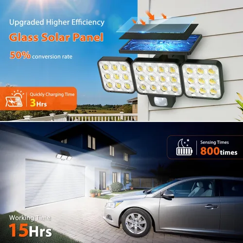 Miniatura 3 de Luz Solar de Inundación para Exteriores Paquete de 4, 3500LM Súper Brillante con Sensor de Movimiento Luces para Exteriores, Luces Solares