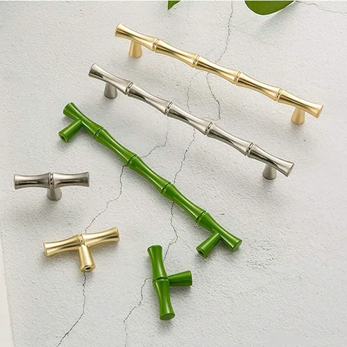 Miniatura 7 de 6 pomos de aleación de zinc maciza en forma de bambú, tiradores de puerta de armario, armario, accesorios decorativos para muebles