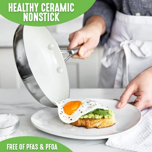 Miniatura 2 de GreenLife Sartén antiadherente de cerámica saludable de acero inoxidable de tres capas, de 8 pulgadas, sin PFAS, multicapa, inducción, apto