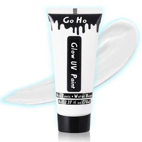 Miniatura 9 de Go Ho Pintura corporal azul neón lavable (2.37 onzas, 2.4 fl oz), pintura facial neón con luz negra UV, pintura facial azul fluorescente a base