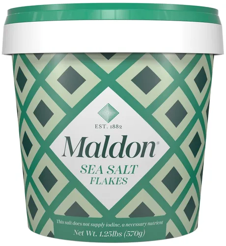 Maldon Sal, hojuelas de sal marina, 20 oz (570 g), tina resellable – Kosher, natural y gourmet en forma de pirámide, perfecta para una amplia gama