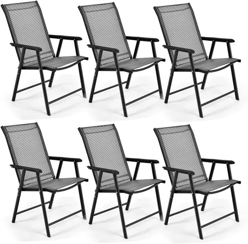 Miniatura 10 de S AFSTAR Juego de 4 sillas de patio, sillas de comedor plegables para exteriores con reposabrazos, sillas plegables para porche para césped, Negro