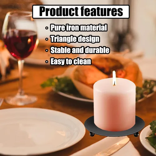 Miniatura 4 de 8 portavelas de hierro para velas LED y de cera, portavelas negro, placa de hierro decorativa de 4 pulgadas para conos de incienso, spa, bodas